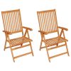 Tuinstoelen 2 st met blauwe kussens massief teakhout