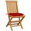 Tuinstoelen 4 st met rode kussens massief teakhout