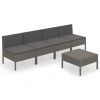 5-delige Loungeset met kussens poly rattan grijs