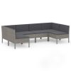 6-delige Loungeset met kussens poly rattan grijs