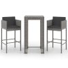 3-delige Tuinbarset met kussens poly rattan grijs