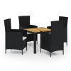 5-delige Tuinset met kussens poly rattan zwart