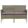 Tuinbank 3-zits met kussens poly rattan grijs