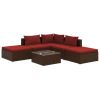 6-delige Loungeset met kussens poly rattan bruin