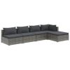 5-delige Loungeset met kussens poly rattan grijs