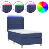 Boxspring met matras en LED stof blauw 90x200 cm