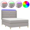 Boxspring met matras en LED stof lichtgrijs 140x190 cm