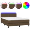 Boxspring met matras en LED stof donkerbruin 140x190 cm