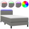 Boxspring met matras en LED stof donkergrijs 90x190 cm