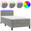 Boxspring met matras en LED fluweel lichtgrijs 90x190 cm