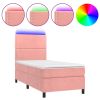 Boxspring met matras en LED fluweel roze 100x200 cm