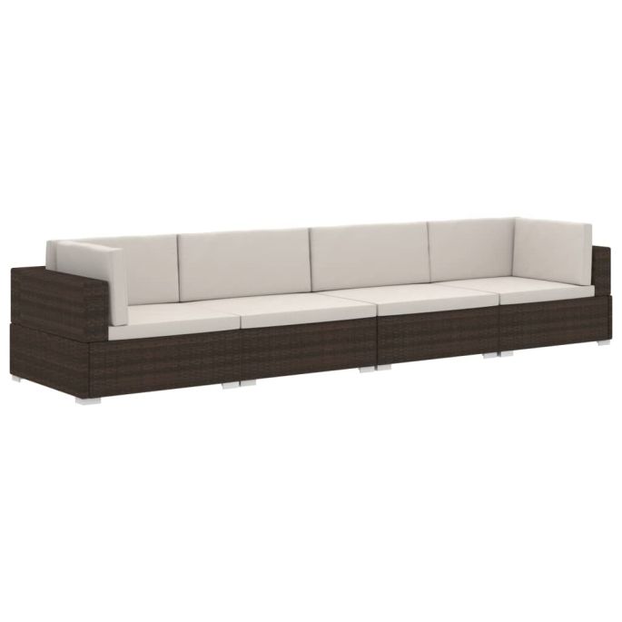 4-delige Loungeset met kussens poly rattan bruin