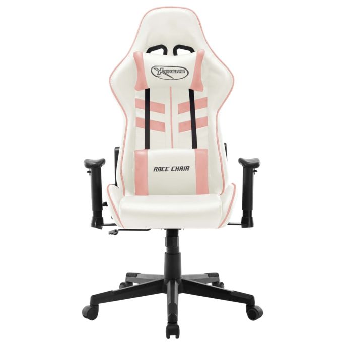 Gamestoel kunstleer wit en roze