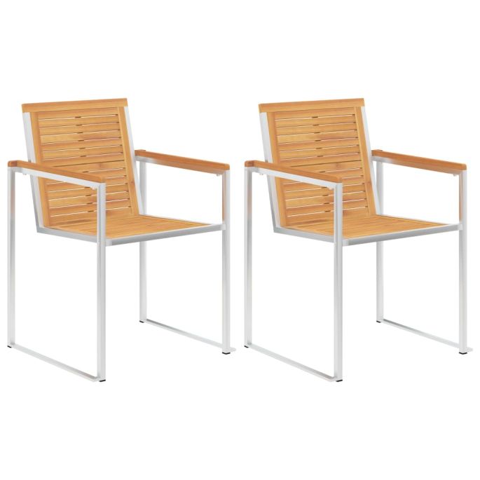 Tuinstoelen 2 st met kussens massief teakhout en staal