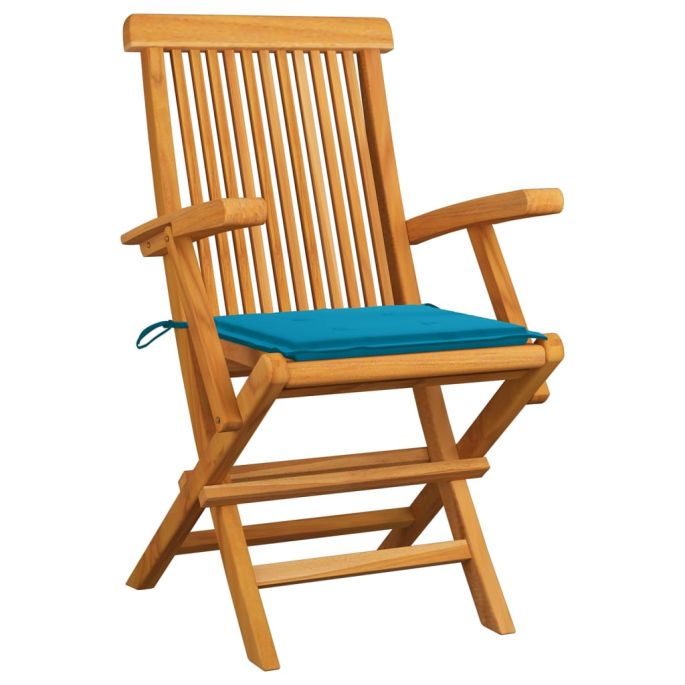 Tuinstoelen 2 st met blauwe kussens massief teakhout
