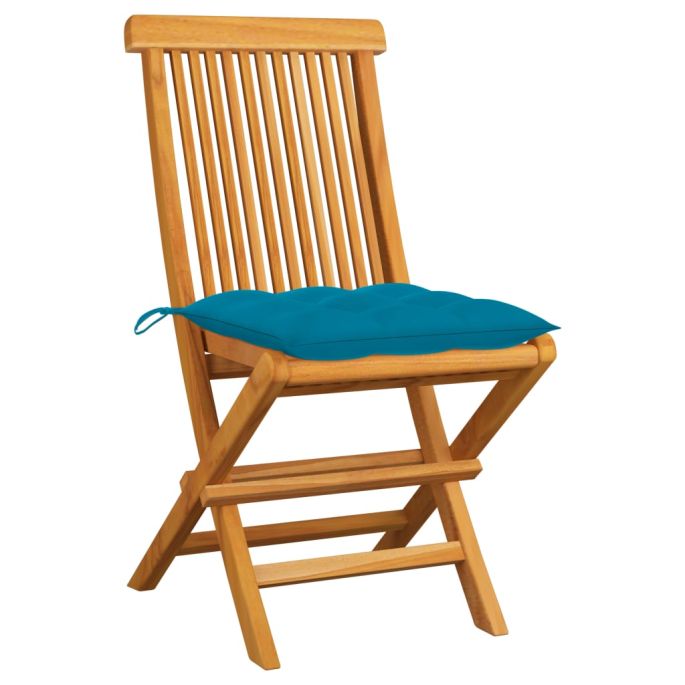 Tuinstoelen 2 st met lichtblauwe kussens massief teakhout