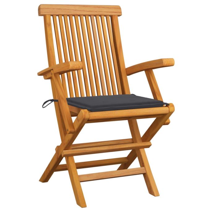 Tuinstoelen 2 st met antracietkleurige kussens massief teakhout