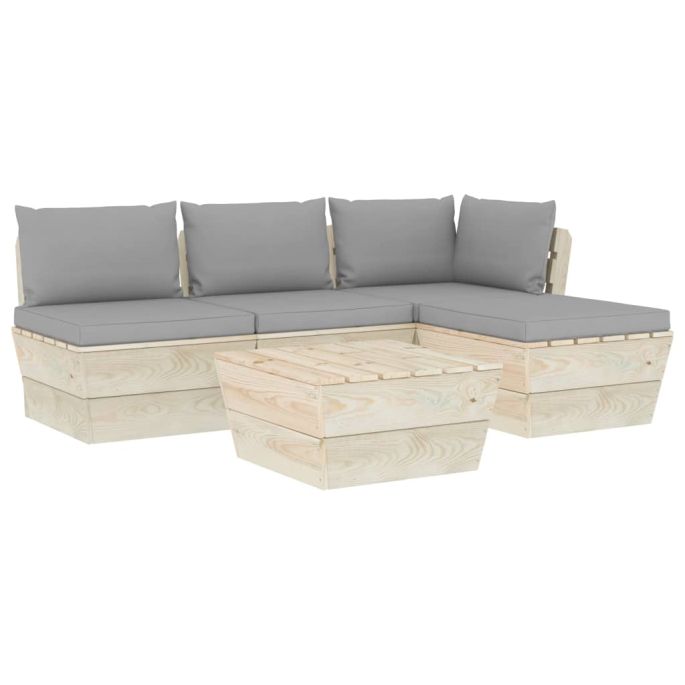 5-delige Loungeset met kussens pallet vurenhout