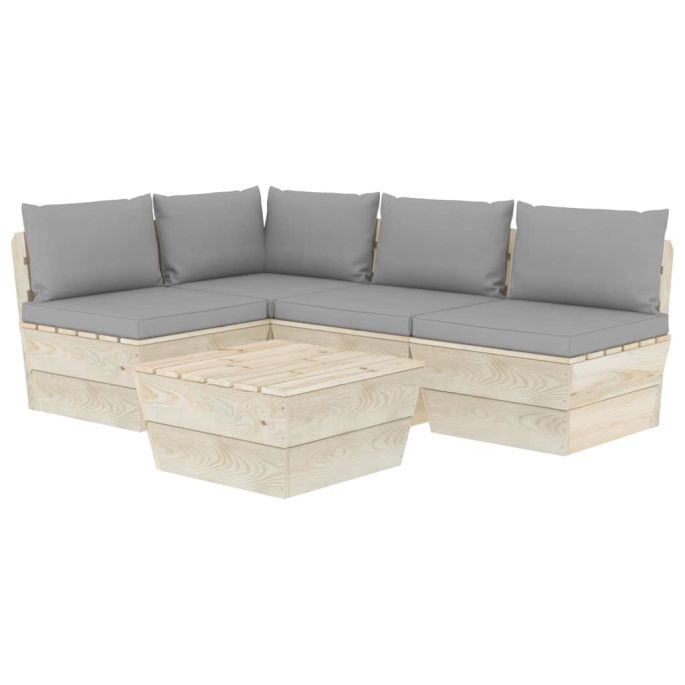 5-delige Loungeset met kussens pallet vurenhout