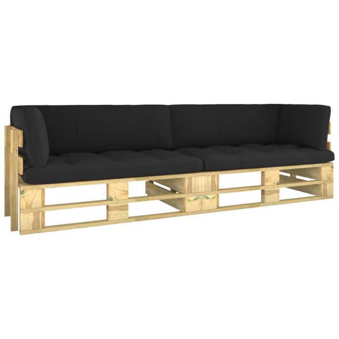 Tweezitsbank pallet met kussens groen geïmpregneerd grenenhout