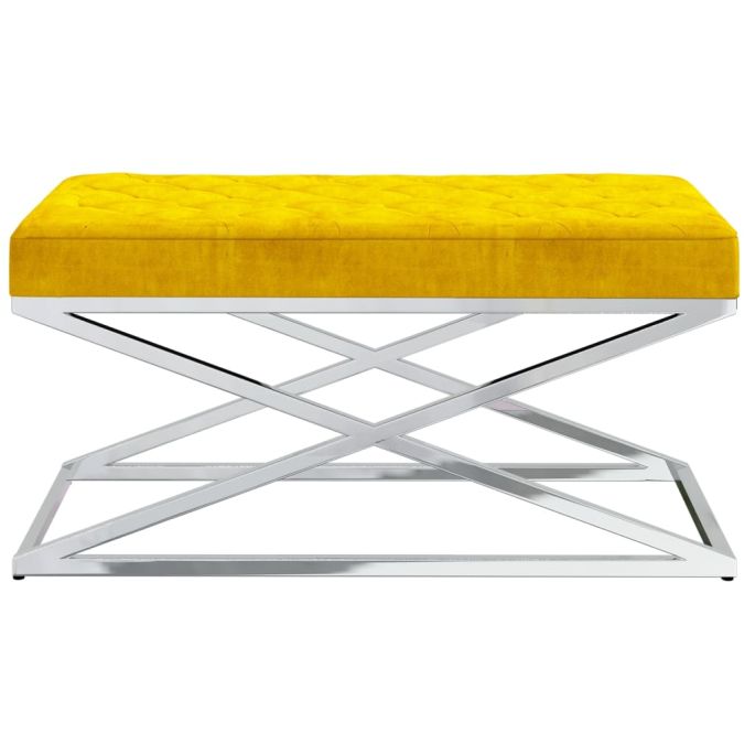 Bankje fluweel en roestvrij staal mosterdgeel