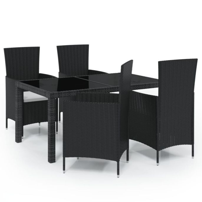 5-delige Tuinset met kussens poly rattan zwart