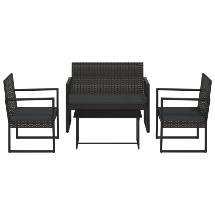 4-delige Loungeset met kussens poly rattan zwart