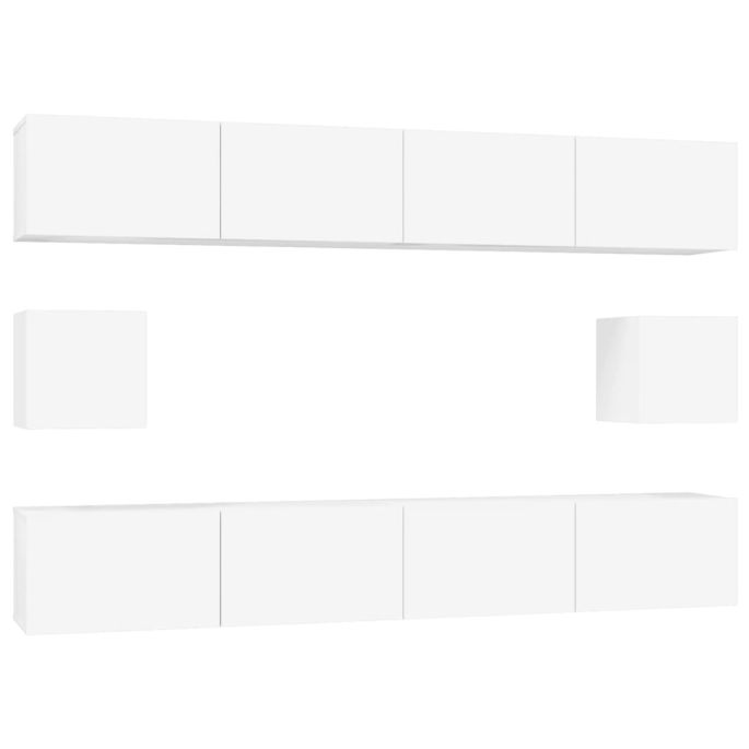 6-delige Tv-meubelset bewerkt hout hoogglans wit