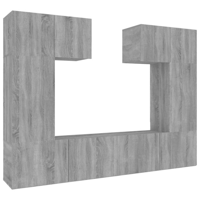 6-delige Tv-meubelset bewerkt hout grijs sonoma eikenkleurig