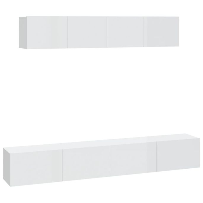 4-delige Tv-meubelset bewerkt hout hoogglans wit