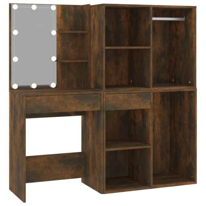 Kaptafel met kastjes en LED's bewerkt hout gerookt eikenkleurig