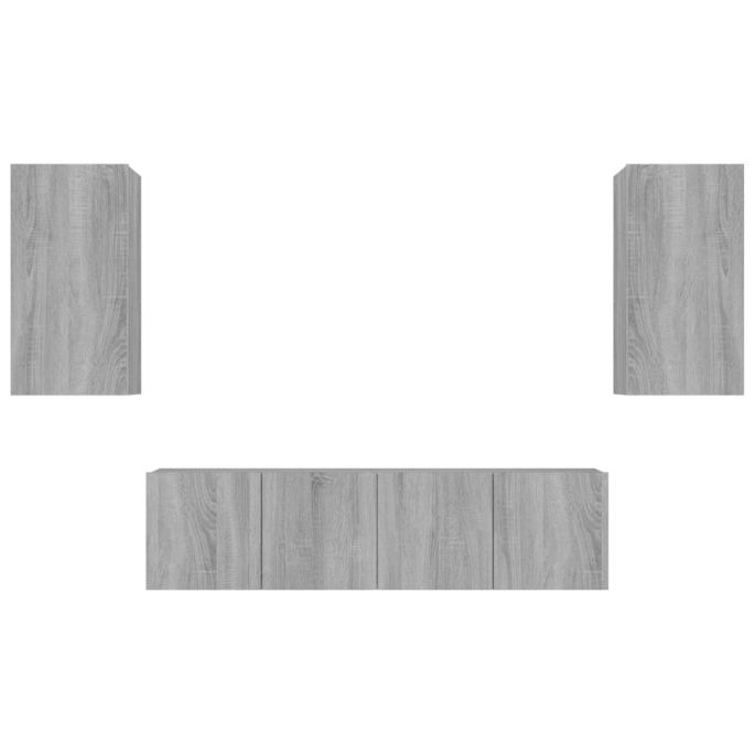 4-delige Tv-meubelset bewerkt hout grijs sonoma eikenkleurig