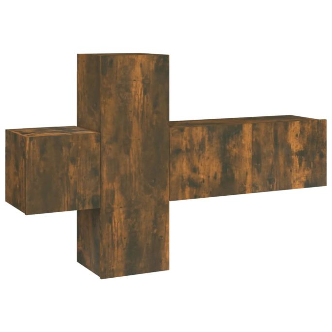 3-delige Tv-meubelset bewerkt hout gerookt eikenkleurig