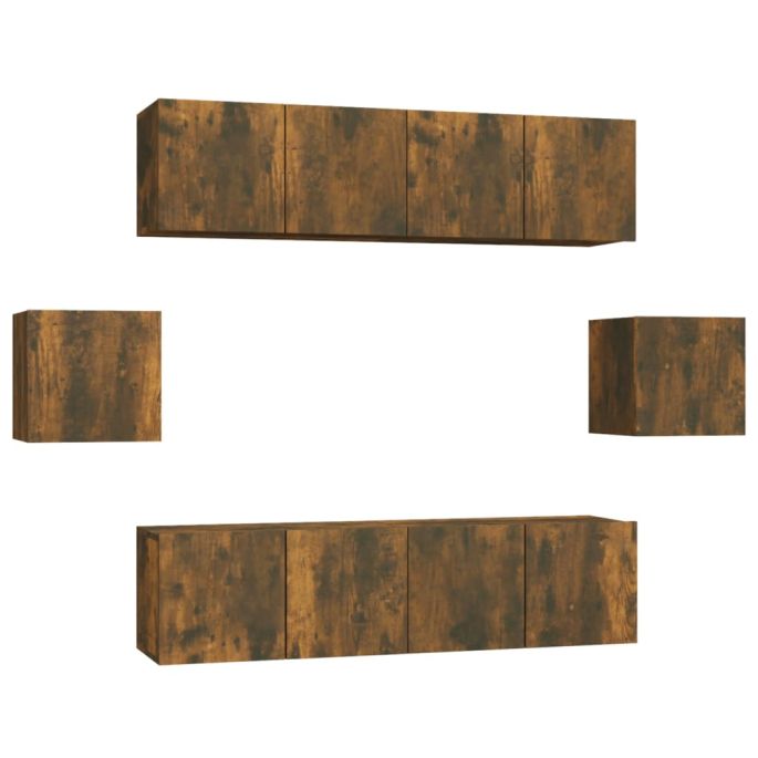 6-delige Tv-meubelset bewerkt hout gerookt eikenkleurig