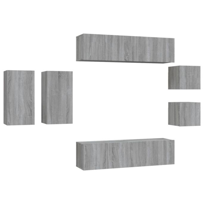 8-delige Tv-meubelset bewerkt hout grijs sonoma eikenkleurig