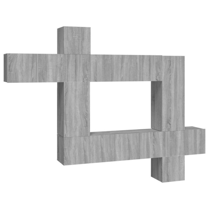 10-delige Tv-meubelset bewerkt hout grijs sonoma eikenkleurig