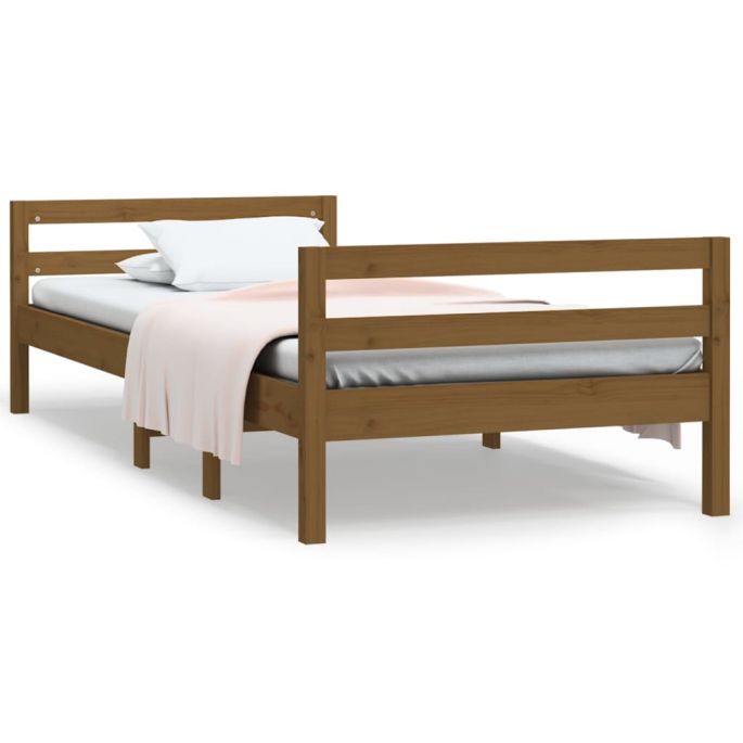 Bedframe 90x190 cm massief grenenhout honingbruin