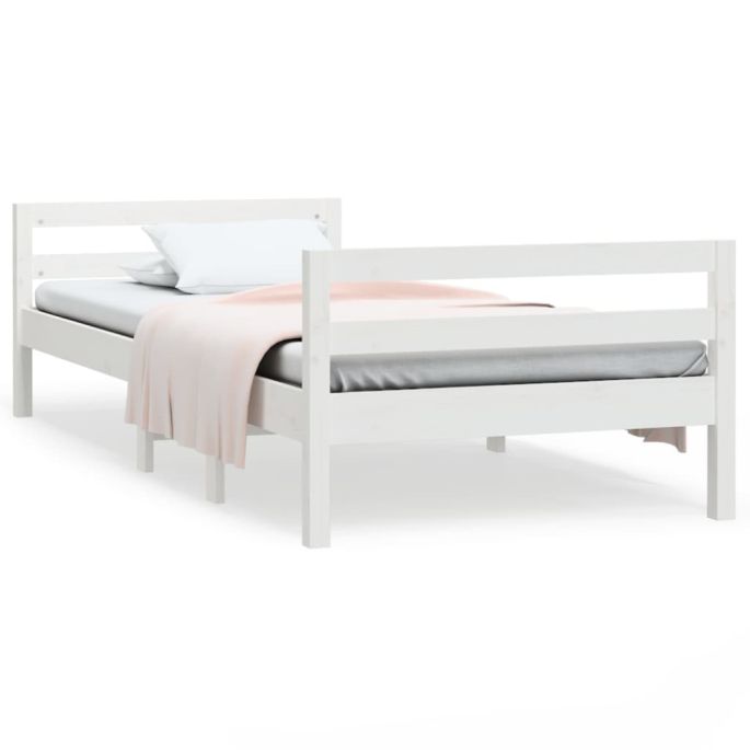 Bedframe massief grenenhout wit 75x190 cm