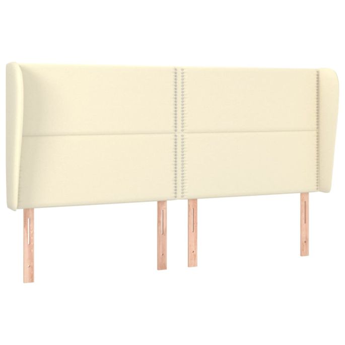 Hoofdbord met randen 203x23x118/128 cm kunstleer crèmekleurig