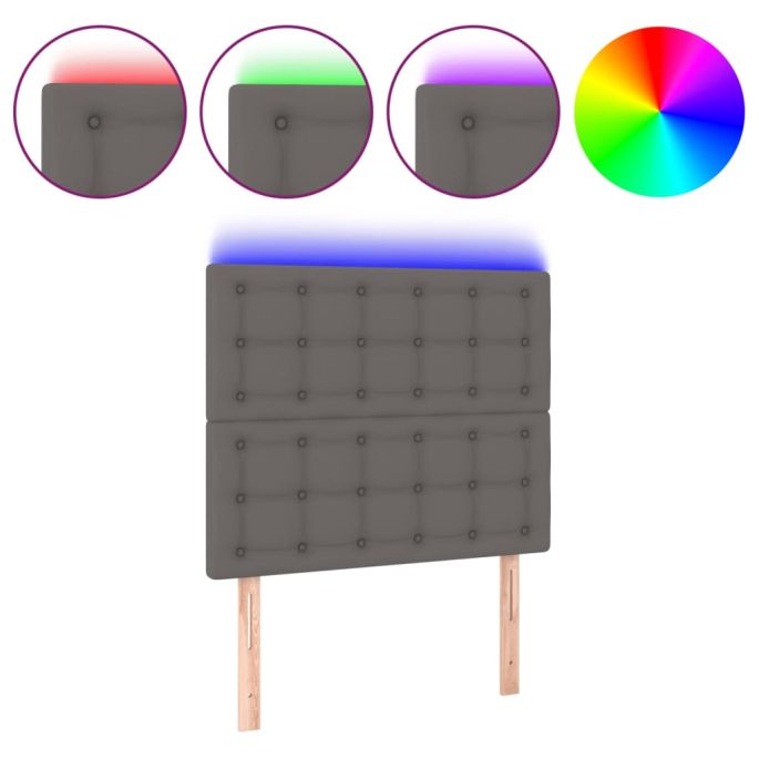 Hoofdbord LED 100x5x118/128 cm kunstleer grijs