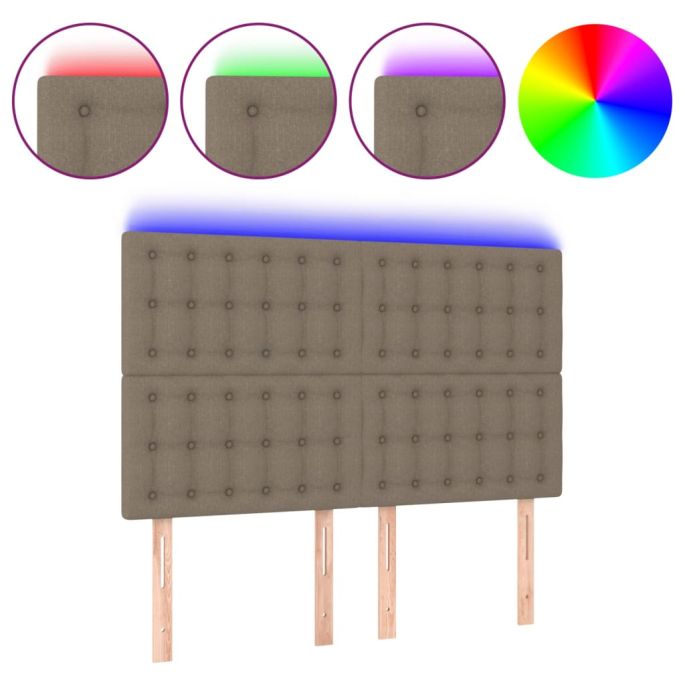 Hoofdbord LED 144x5x118/128 cm stof taupe