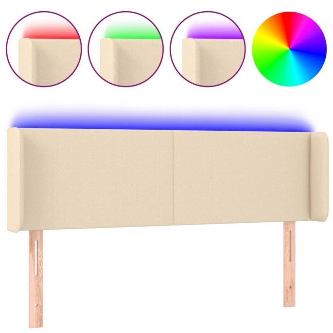 Hoofdbord LED 147x16x78/88 cm stof crèmekleurig