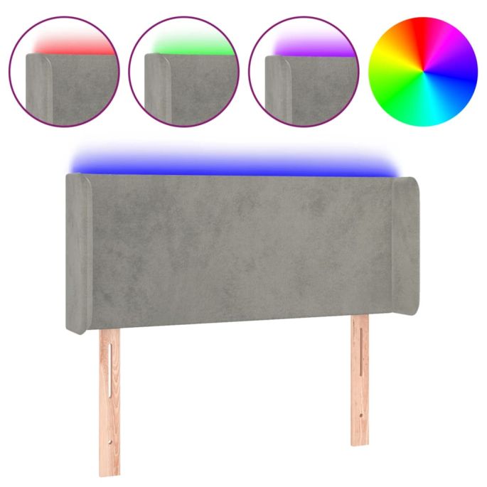 Hoofdbord LED 93x16x78/88 cm fluweel lichtgrijs