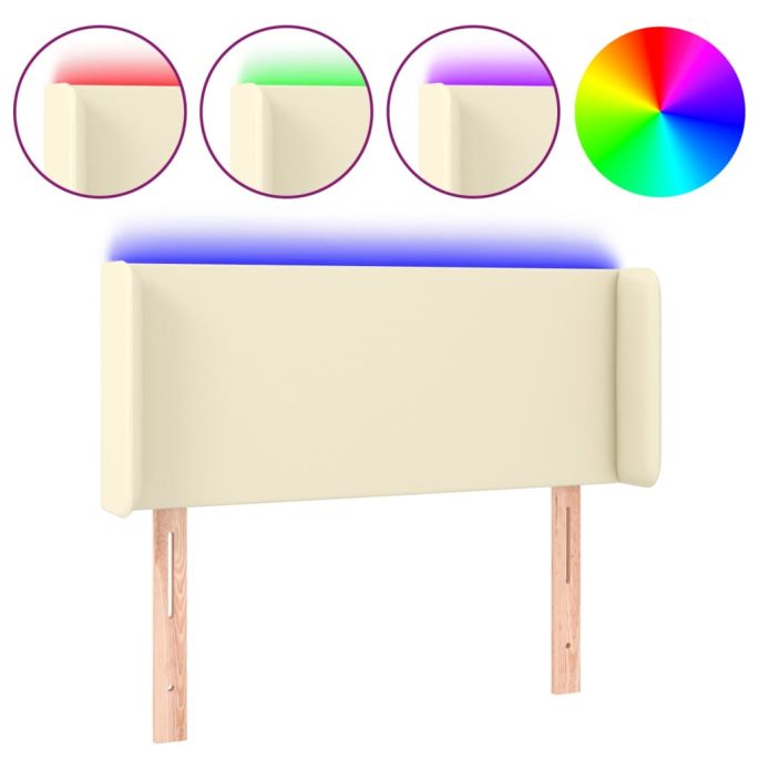 Hoofdbord LED 83x16x78/88 cm kunstleer crèmekleurig