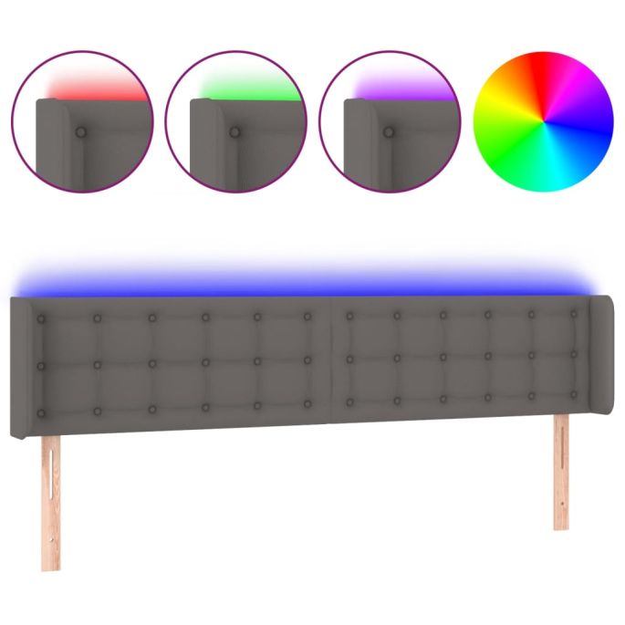 Hoofdbord LED 203x16x78/88 cm kunstleer grijs