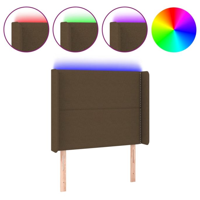 Hoofdbord LED 83x16x118/128 cm stof donkerbruin