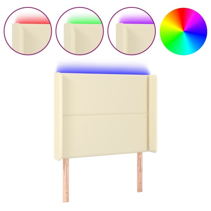 Hoofdbord LED 83x16x118/128 cm kunstleer crèmekleurig