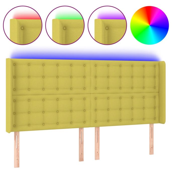 Hoofdbord LED 163x16x118/128 cm stof groen