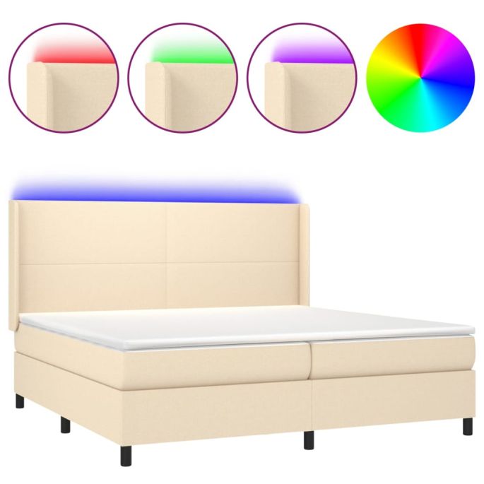 Boxspring met matras en LED stof crèmekleurig 200x200 cm