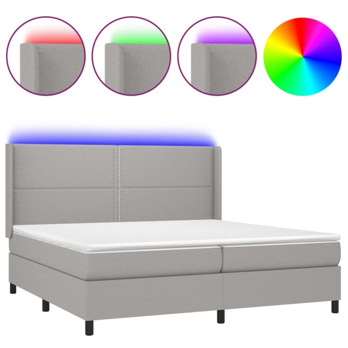 Boxspring met matras en LED stof lichtgrijs 200x200 cm